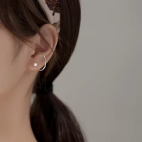genuine 925 sterling silver simple ear cuff wrap earrings curved pearl stud earrings pierced jewelry for women