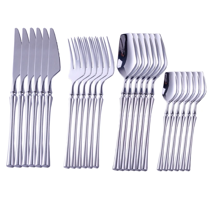 

Dinnerware Set Luxury Cutlery 18/10 Steel Set Quality 24Pcs Tableware Knives Forks Dining Dinner Set Western Food Restaurant