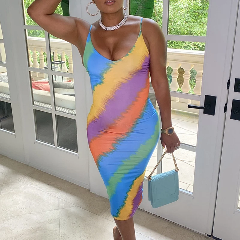 

Women's Fashion Casual Stripe Printed Sling One-Piece Dress Color Stripe
