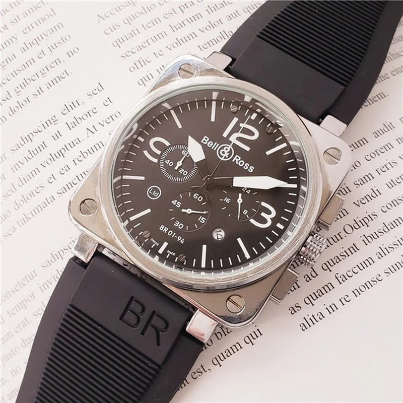 

Top Luxury Brand Men Watch BELL & ROSS Designer Wristwatches Fashion Chronograph Stop Watches Quartz Movement Montre Homme
