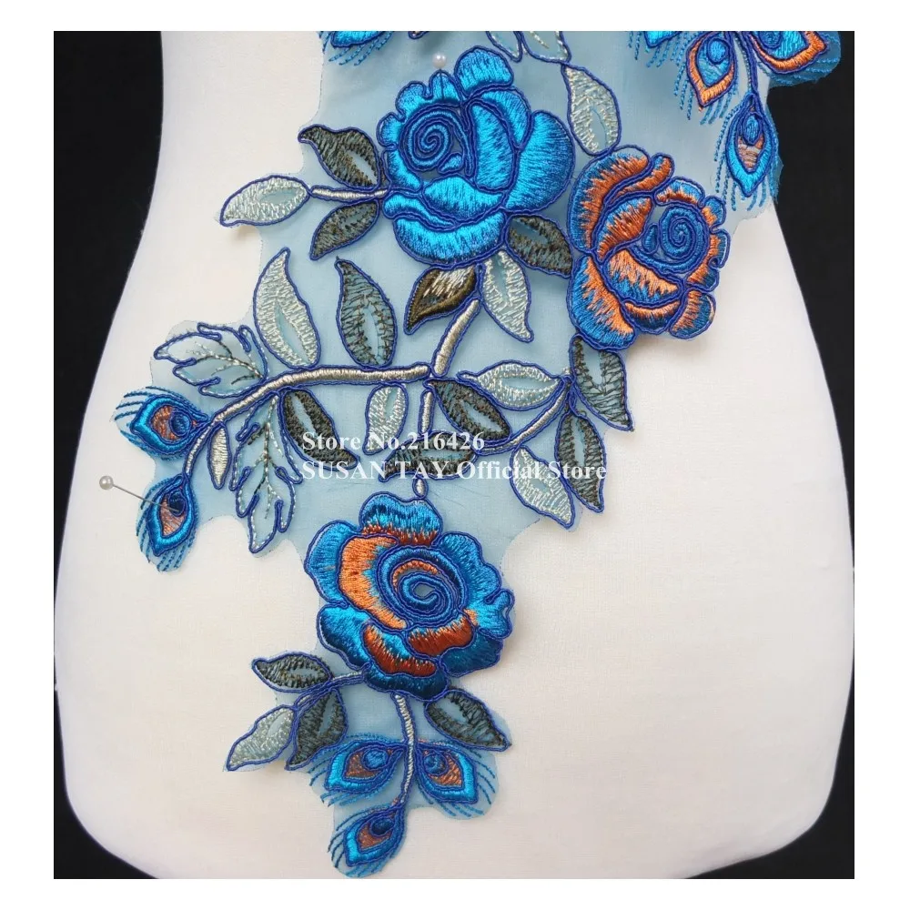 2 шт./лот х Новый длинный синий/оранжевого цвета с цветочной вышивкой и кружевной