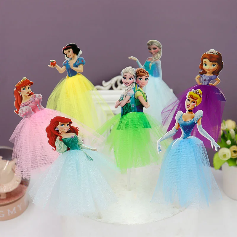 

5PCS 21cm Princess Birthday Party Decorations Kids Cake Topper for Girls Birthday Decoration Anniversaire Cake Supplies