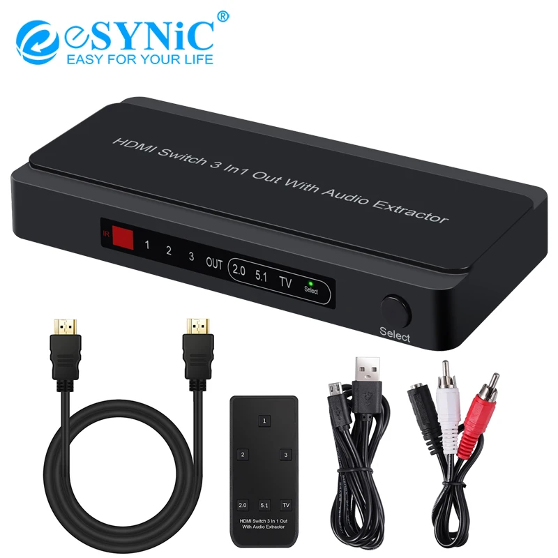 ESYNiC 3 Порты и разъёмы совместимому с HDMI переключатель аудио экстрактор к