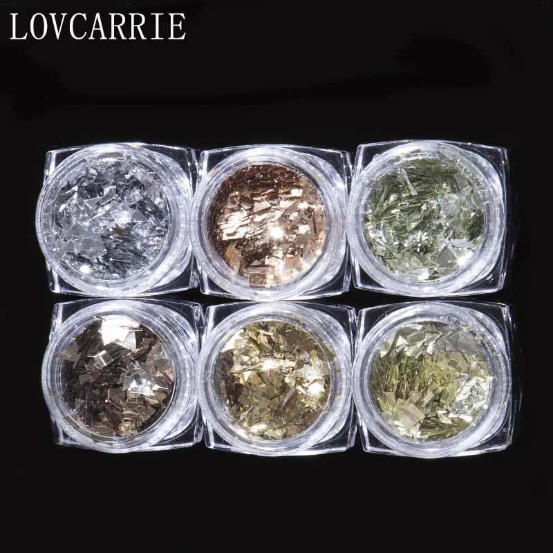 6 шт./компл. голографические Блестки для ногтей порошок хлопья золотые серебряные