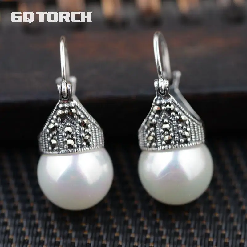 

Real Pure 925 Sterling Silver Natural Gemstone Earrings Clip Drops For Women Shell Pearl Black Green Onyx Garnet