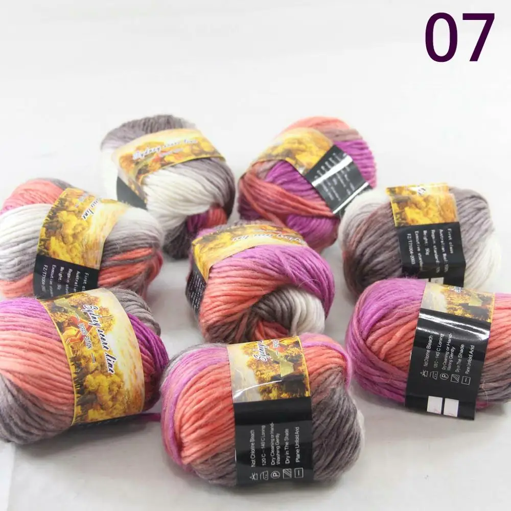 

New Sale 8SkeinsX50g Women's Knit Scarves Shawls Rainbows Wool Crocheting Yarn Brown Orange White Pink 807