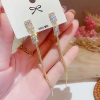 exquisite cube shiny crystal tassel dangle earrings for women designer luxury jewelry s925 needle high quality aaa zircon gift