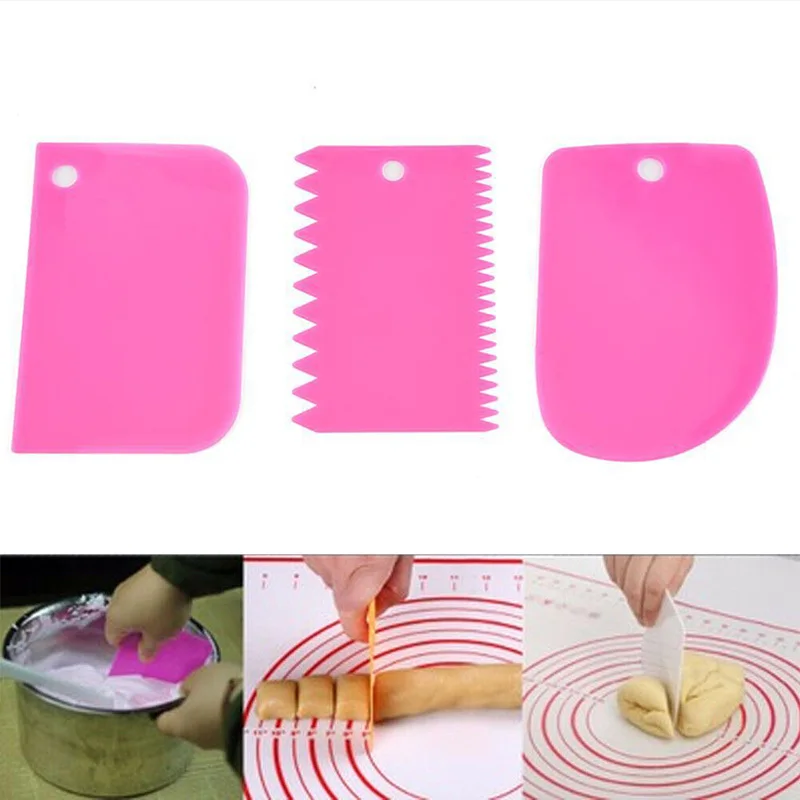 

3Pcs/set Cake Cream Spatula DIY Cake Baking Mixing Scraper Spatulas Fondant Pastrys Cutters Kitchen Tools-35