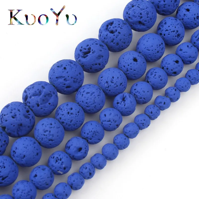 Royal Blue Lava Volcanic Rock Hematite Stone Rubber Beads Round Loose Bead For Jewelry Making Diy Wowen Charm Bracelets 6/8/10MM | Украшения