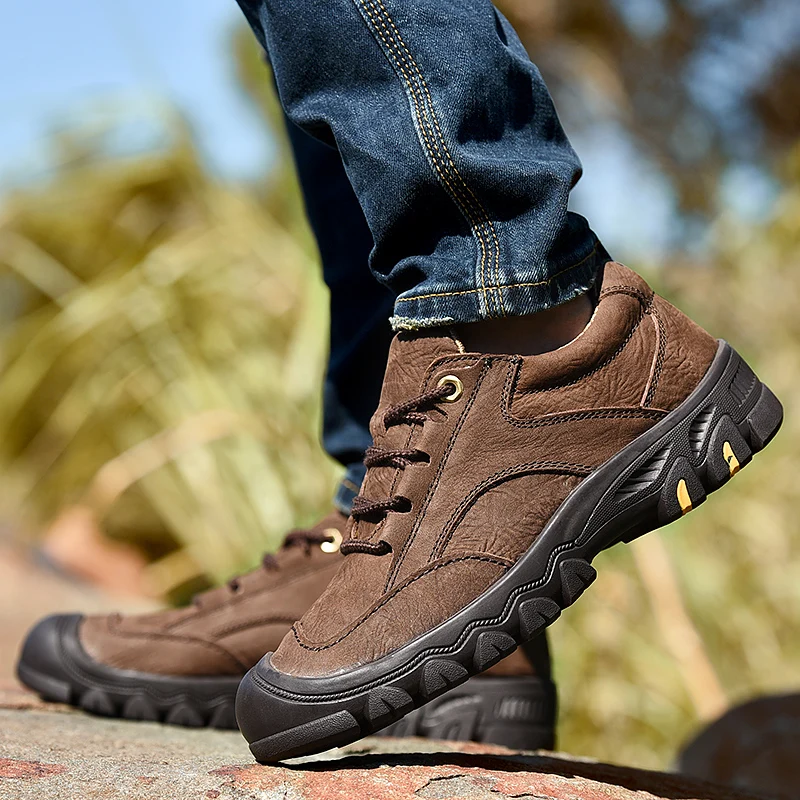 Мужские кроссовки с низким берцем коричневые повседневные кожаные