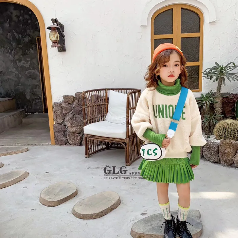Детская одежда осень зима 2019 новый Детский костюм детский меховой свитер юбка