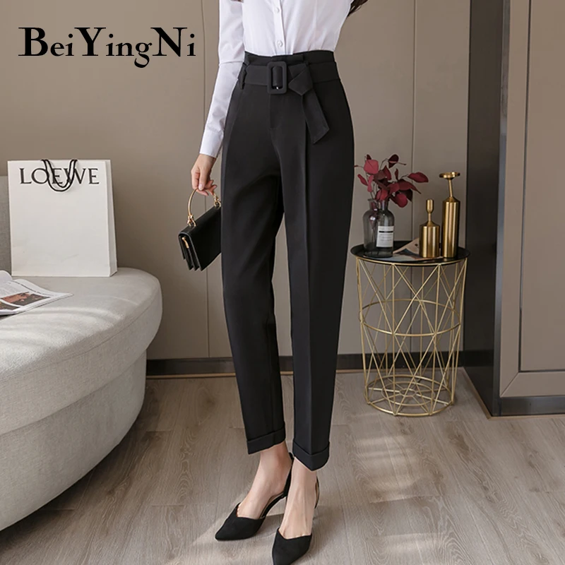 

Beiyingni Suit Pants Female Loose Sashes Slim Casual Korean Harajuku Pants Womens Streetwear Trendy Office Work Trousers Woman