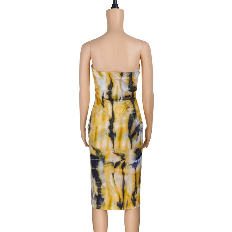 

WUHE Brindle Print Skinny Bodycon Sleeveless Breast Wrap Off Shoulder Hollow Out Package Hip Nightclub Party Casual Dresses