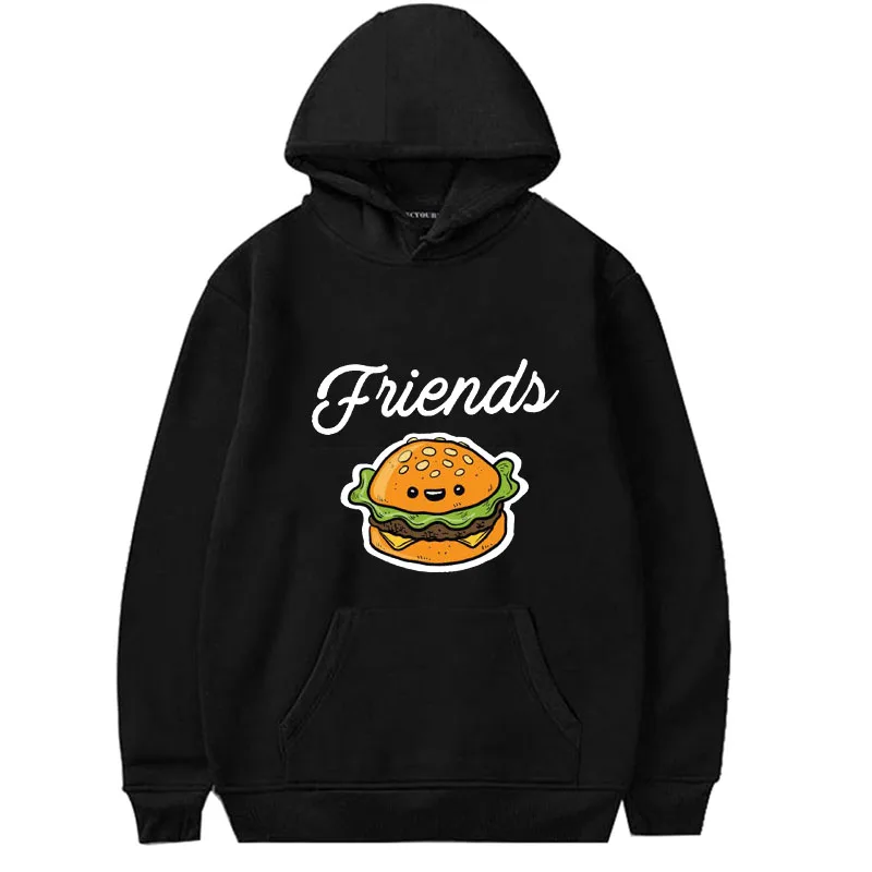 Модные толстовки Best Friends, осенне-зимние женские толстовки с капюшоном и длинным рукавом, женские пуловеры с принтом гамбургера и молока