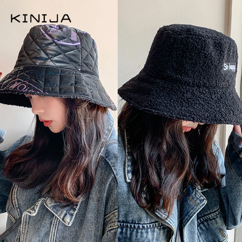 Зимняя женская кашемировая Теплая мужская шляпа Панама двусторонняя с плюшевой