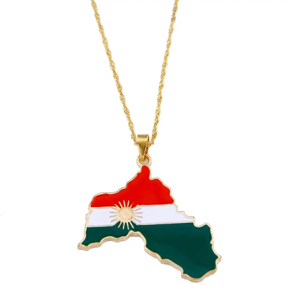 Ожерелье с подвеской из эмали золотистого цвета флагом картой региона курдской