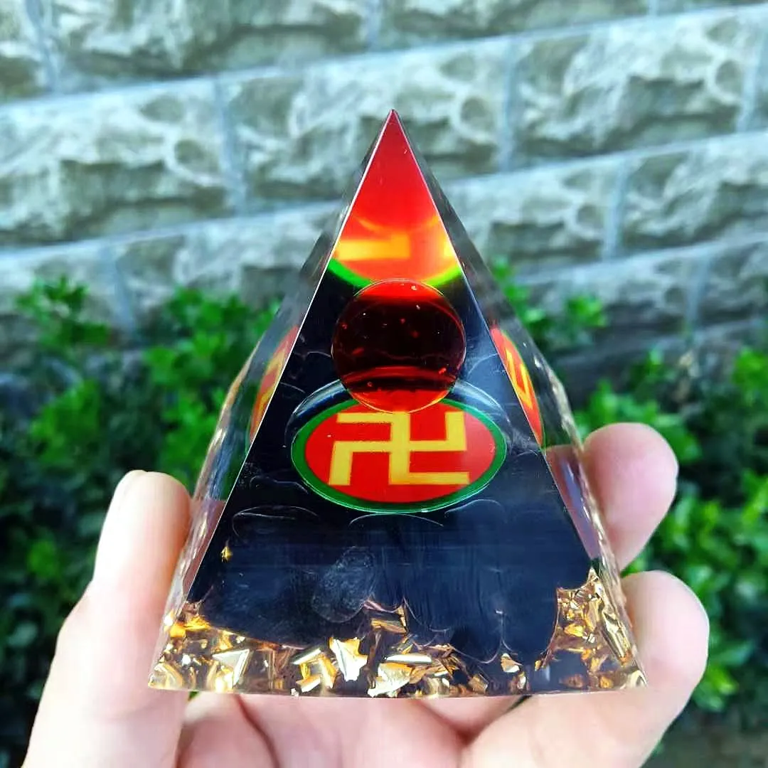 

HANDMADE Red K9 Crystal Sphere & Obsidian Quartz Orgone Pyramid 60MM Reiki Energy Healing Chakra Meditation