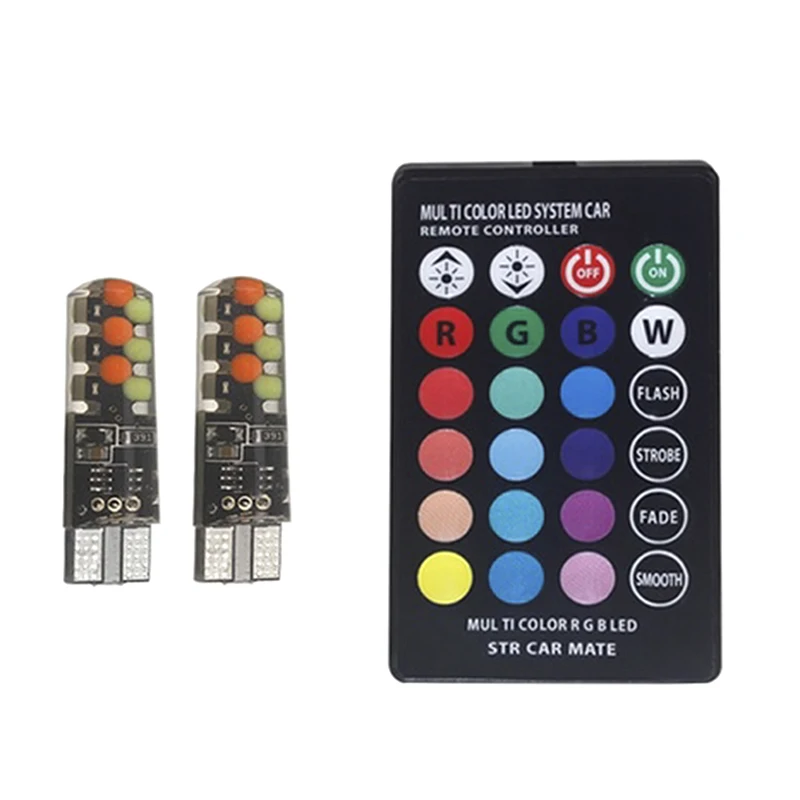 2 шт. T10 COB RGB светодиодный 6SMD автомобиля на танкетке с боковой многоцветный