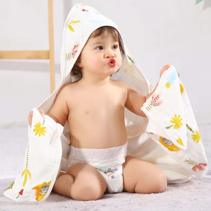 Cotton gauze hug quilt hooded baby windproof cloak newborn delivery room swaddle towel baby sleeping bag cotton quilt