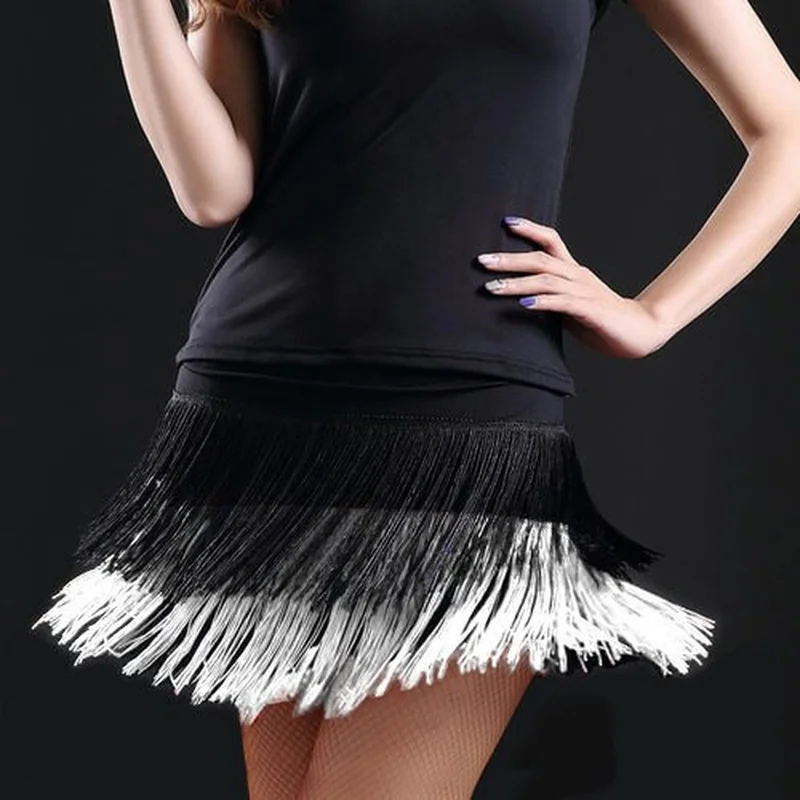 

2020 Latin Dance Skirt Double-layer Ballroom Tango Skirt Encryption tassel New Women Rumba Cha Samba Competition Constume