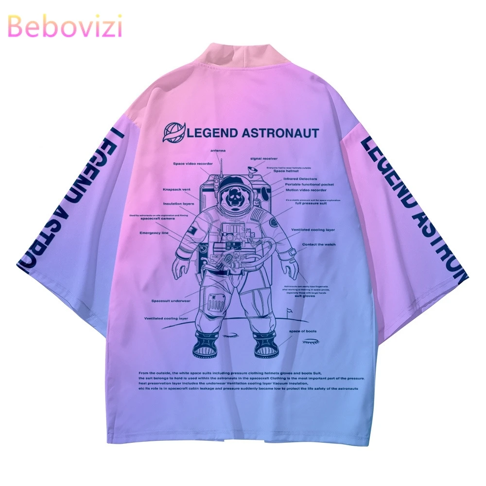 

INS Astronaut Plus Size 5xl 6XL Beach Harajuku Japanese Set Fashion Kimono Men Women Cardigan Haori Obi Asian Clothes Pant Suit