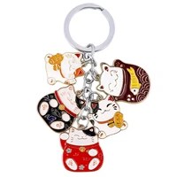 dz1745 cartoon japanese maneki neko cat pendant cute keychains key chain keys ring key holder creativity charm jewelry gifts