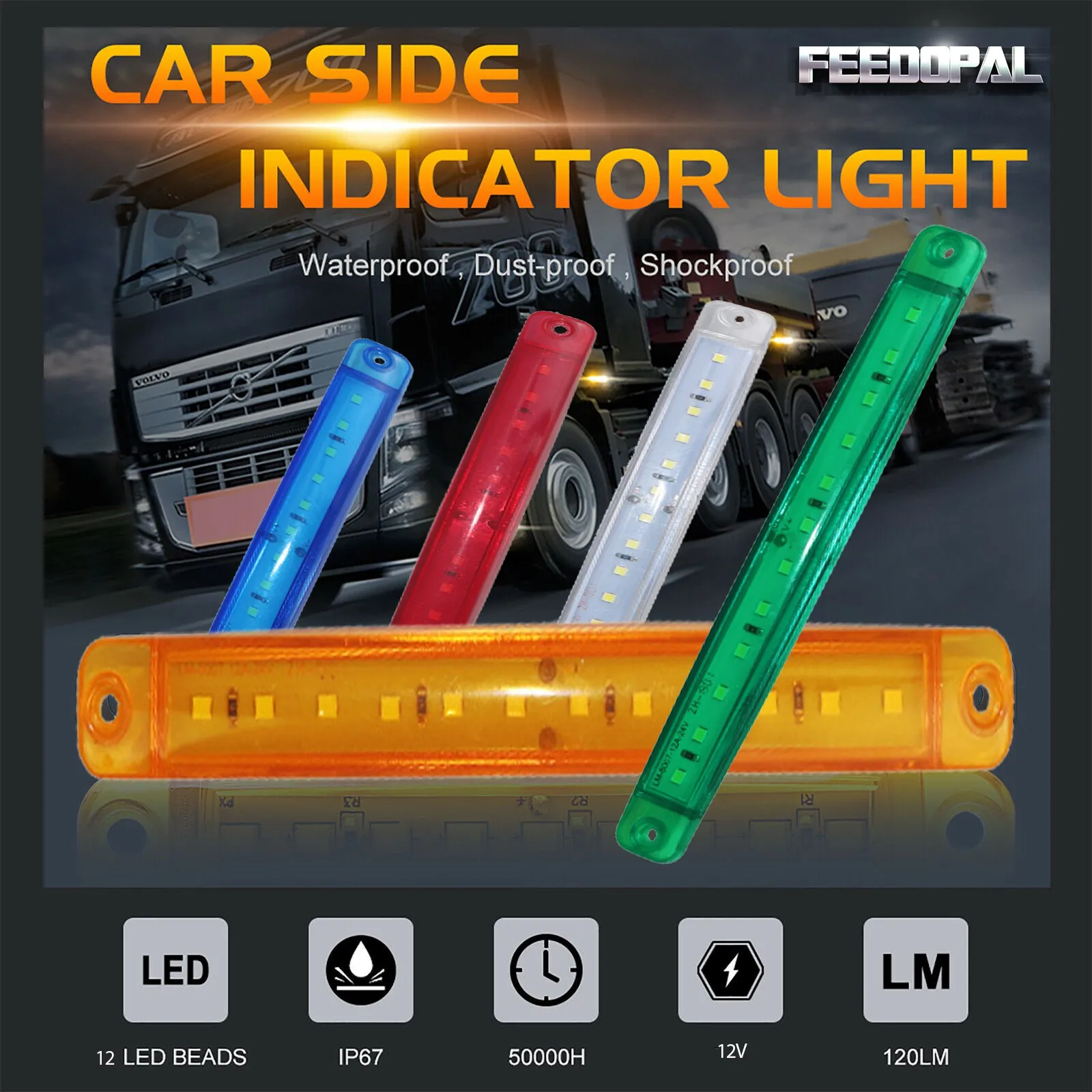 FEEDOPAL 10X 12V 12LED красные боковые габаритные светильник индикатор сигнала задний