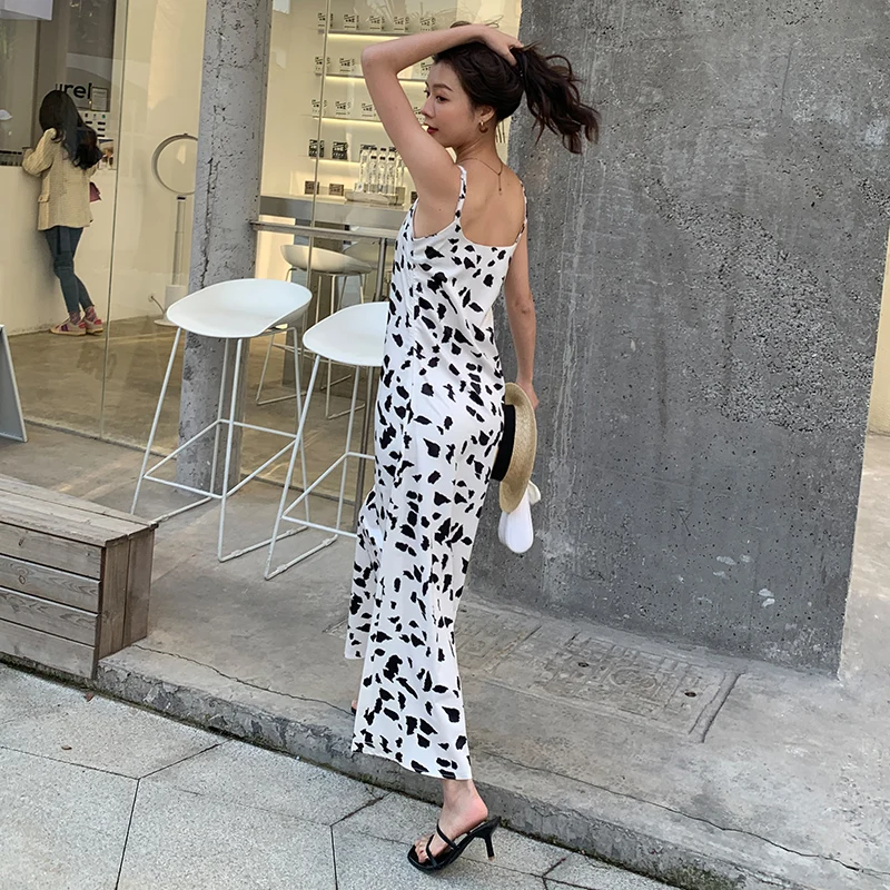 Maxi Printed Women Slip Dress Summer 2020 Elegant Runway Slim Satin Party White Long Tropical Boho Beach Vacation Sundress | Женская