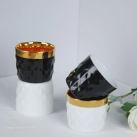 high grade white black gold plating ceramic whisky cup with gold line bone china mug for wine bar supplies