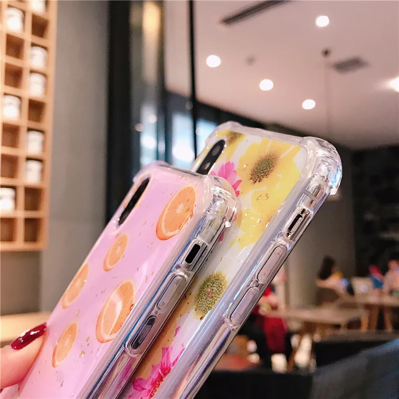 Shockproof Glitter Gold Foil Case For Samsung Galaxy S8 S9 Plus S10E S10 5G Note 8 9 Fruits flowers |