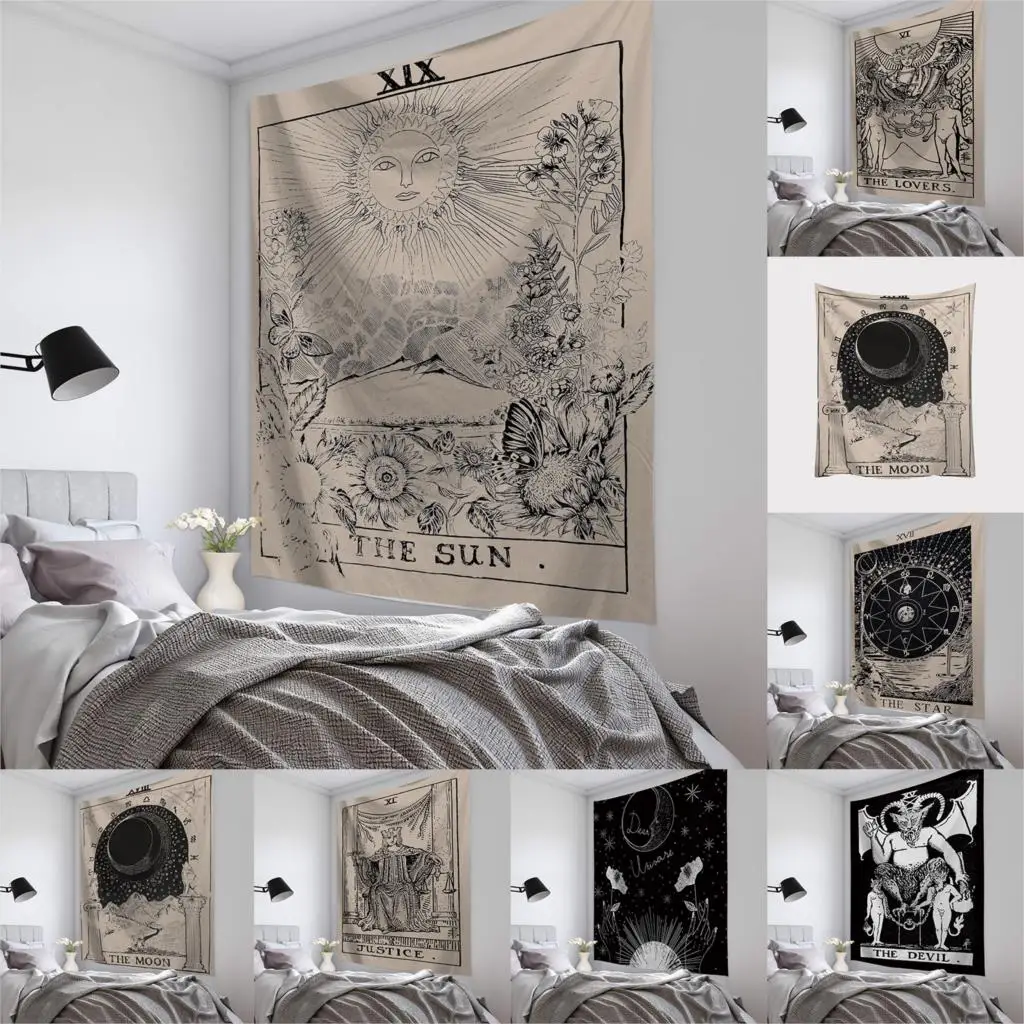 

New European American Tapestry Tarot Card Wall Hanging Decor Astrology Divination Witchcraft Room Decor Sun Moon Wall Decoration