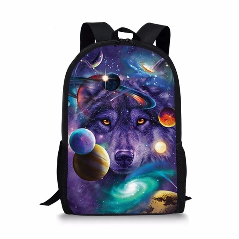 

New Hot Purple Space Star Galaxy Wolf School Backpack Student School Bag Pretty Children Schoolbag 3pcs Set Girl Boy Satchel