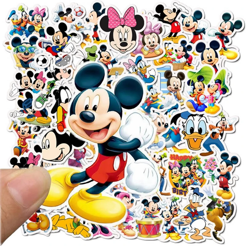 

50Pcs Disney Mickey Minnie Stickers Stitch Frozen Cartoons Guitar Luggage Skateboard Waterproof Sticker Laptop Stikers Toys