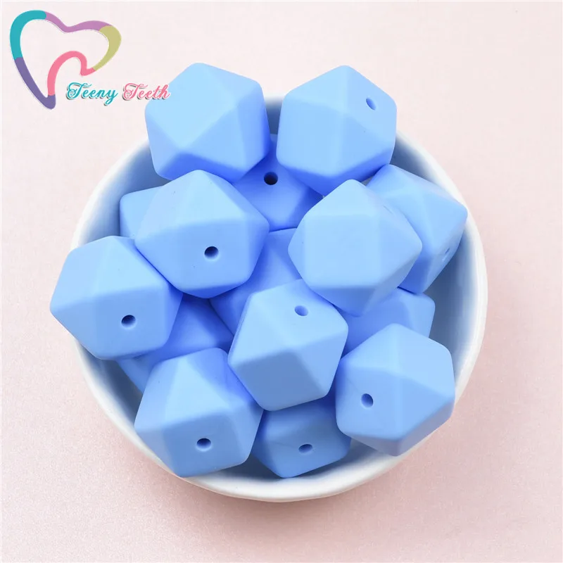 Тини Тиф 10 ШТ Небесно-голубые 14-17 ММ Гексагон Силиконовые Круглые Бусины Для Прорезывания Зубов Украшения Прикусывателя Для Крепления Пустышек Аксессуары Пищевого Класса.