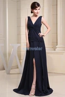 free shipping fashion 2015 new design sexy v neck custom sizecolor chiffon cheap black long evening dress formal gown