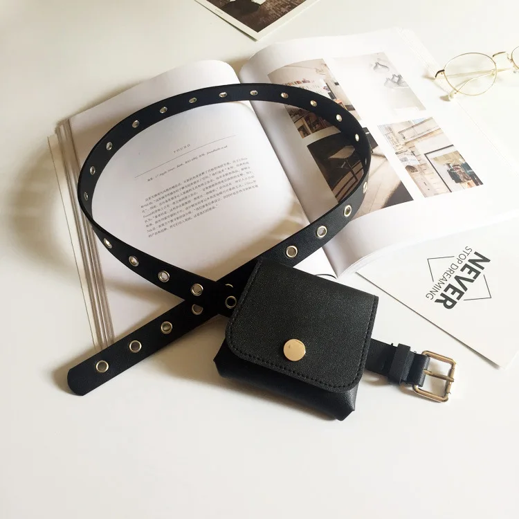 

Punch-free belt women's hanging bag fashionable 100-pack belt decorated with skirt belt small waist bag black
