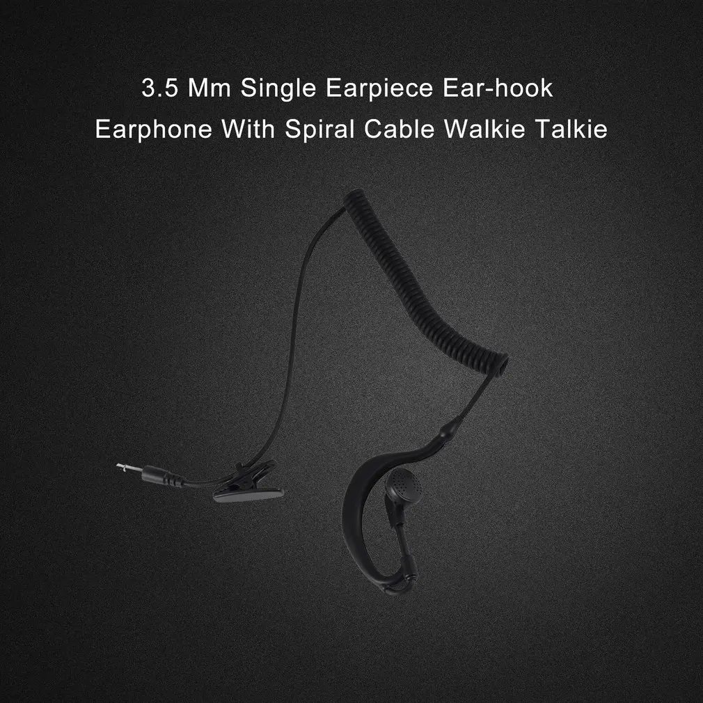3 5 mm single earpiece ear hook earphone with spiral cable walkie talkie headset polices military earphone free global shipping