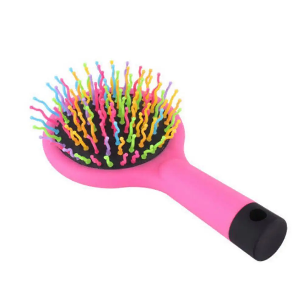 

70% Hot Sale 2 in 1 Girl Rainbow S-Curl Wave Brush Mirror Comb Anti-static Massage Hairbrush