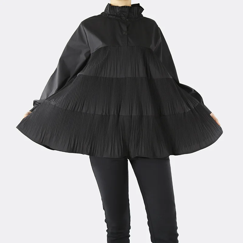 

Ladies Long Sleeve Shirt To Wear The New Personality Simple Pleated Design Fashionable Stand Collar Casual Shirt