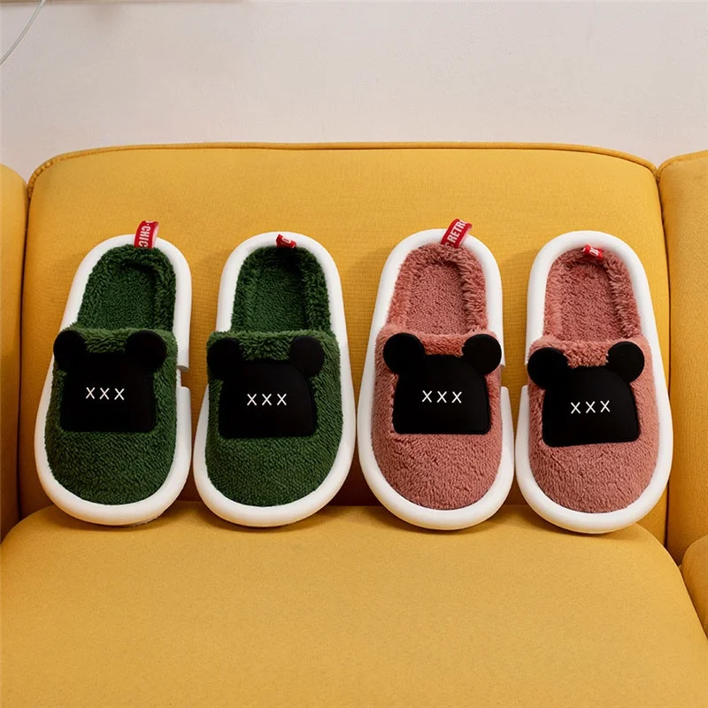 

Модные женские пушистые тапочки зимняя теплая флисовая домашняя обувь для женщин и мужчин Мягкая Милая мультяшная медведь Новое поступлен...