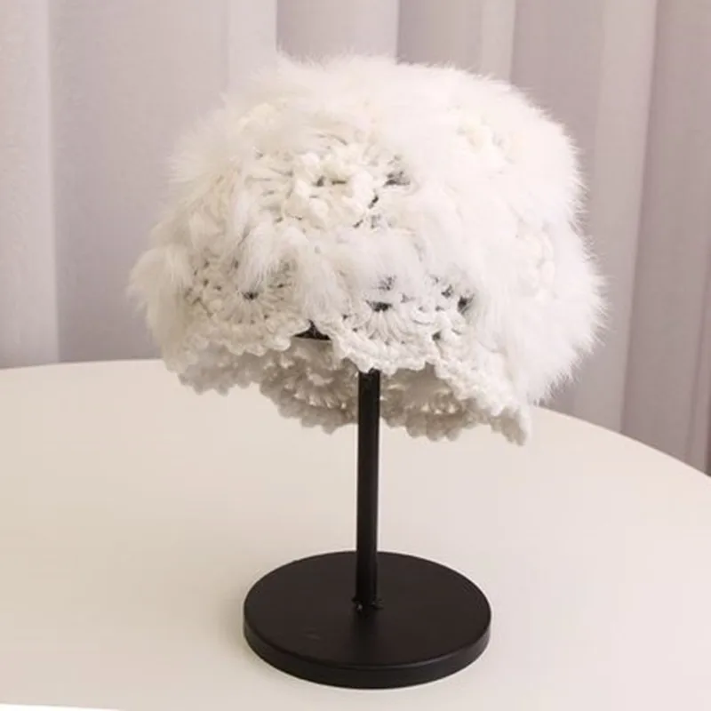 Женский берет из искусственного меха зимняя теплая Кепка художника вязаная