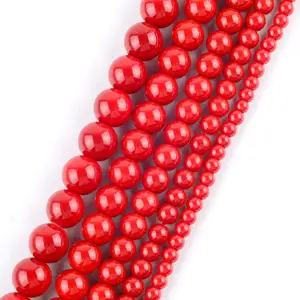 Бусины из натурального камня для украшений сделай сам, круглые бусины насыпью темно-красного коралла для изготовления ювелирных изделий, размер 4-12 мм, 15 дюймов