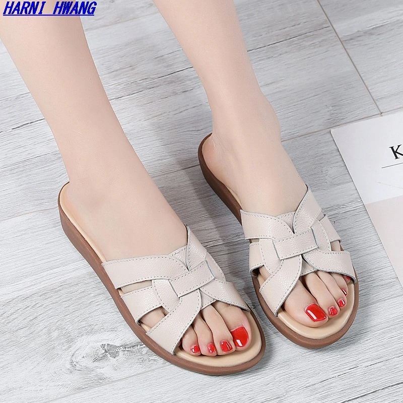 

Ladies Slippers Summer Fashion New Leather Women'S Shoes Daily Casual All-Match Flat Heel Shoes Size 35-41 Wholesale