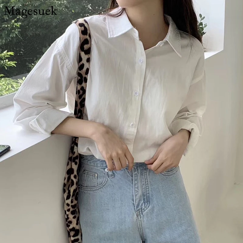 

Осенняя женская блузка с длинным рукавом, однотонная женская рубашка, Свободная Женская рубашка в стиле Харадзюку, офисные женские блузки, ...