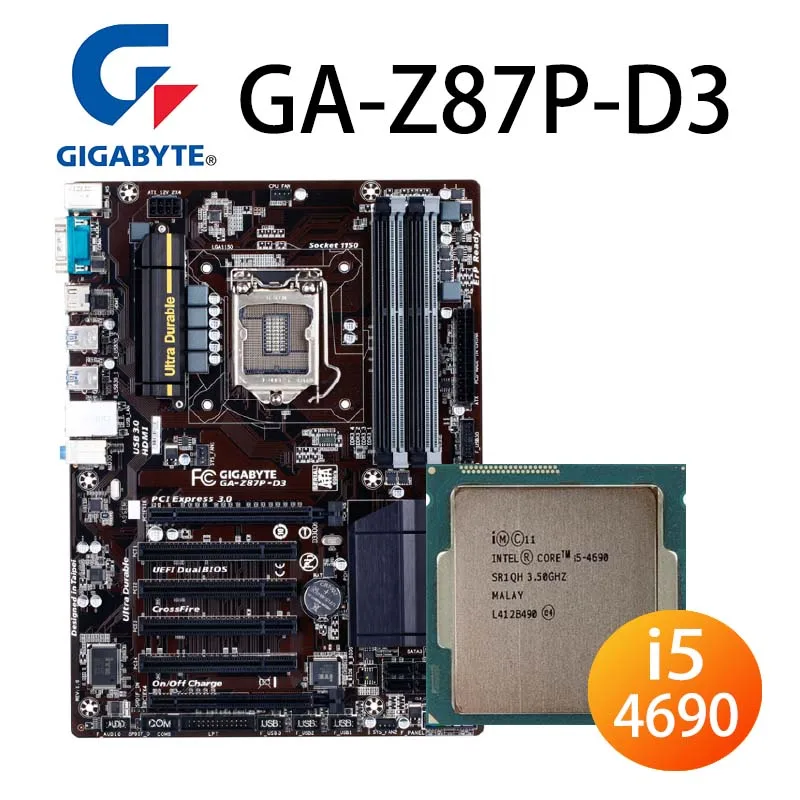 Bestellen LGA 1150 Gigabyte GA-Z87P-D3 Motherboard + CPU Intel Core I5 4690 HDMI-Kompatibel 3,5 GHz 6MB 32GB Overlocking Z87 Placa-Mãe ATX
