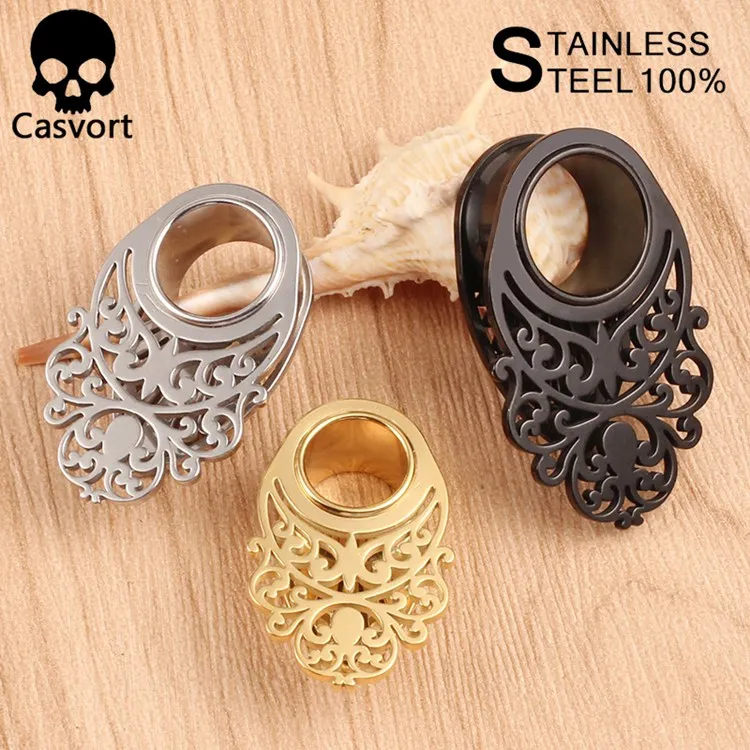 Casvort 2pcs Беруши Тоннели 316L нержавеющая сталь Висячие пирсинг серьги измерительные приборы ювелирные изделия с расширителем для тела пара