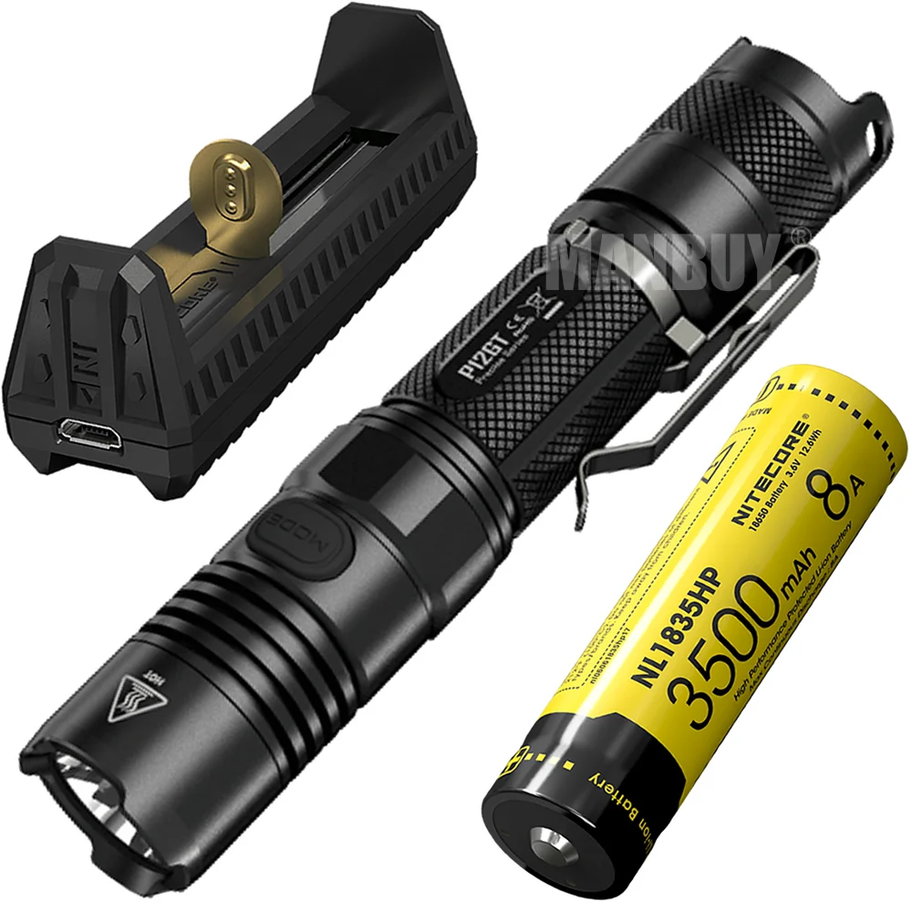 NITECORE P12GT 1000LM CREE XPL HI V3 светодиодный тактический фонарь + 18650 аккумулятор F1 USB