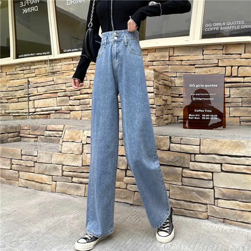 

Blue high waist straight jeans women's spring and autumn 2021 new loose, thin and drooping wide leg floor pants