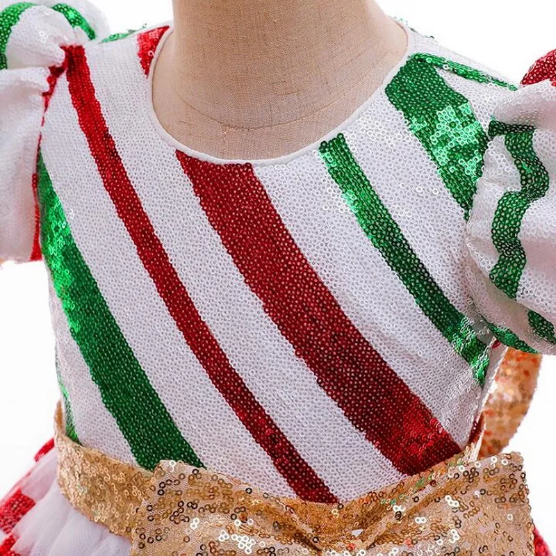New Little Girls Christmas Eve Xmas Dress Up Party Dresses Children Bowknot Sequins Princess Kids Evening Ball Gown | Тематическая