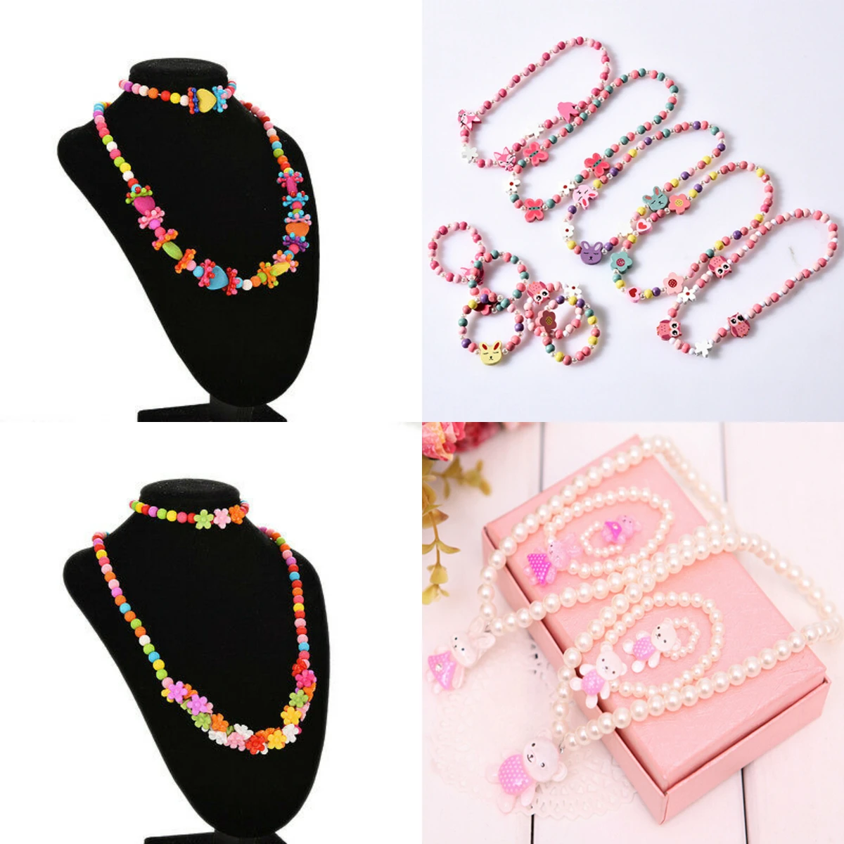 

Kawaii Children Cartoon Necklace Set Kids Toys For Girls Children Accessories Beauty Fashion Girls Toys Makeup Resin Gifts